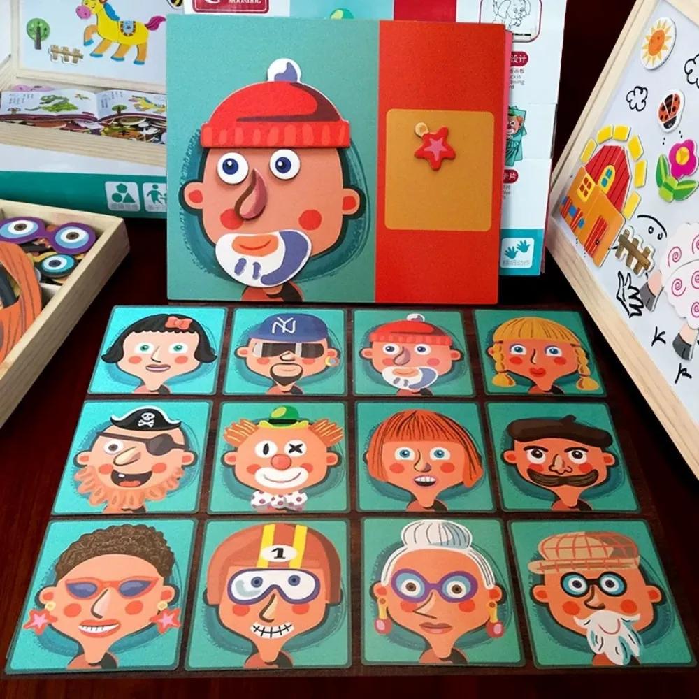 어린이 조기 교육용 나무 마그네틱 퍼즐, 캐릭터 및 오감 장면 포함, 나무 몬테소리 장난감